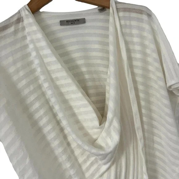 All Saints White Drape Front Blouse Tonal Stripe Size XS EUC - Picture 7 of 9